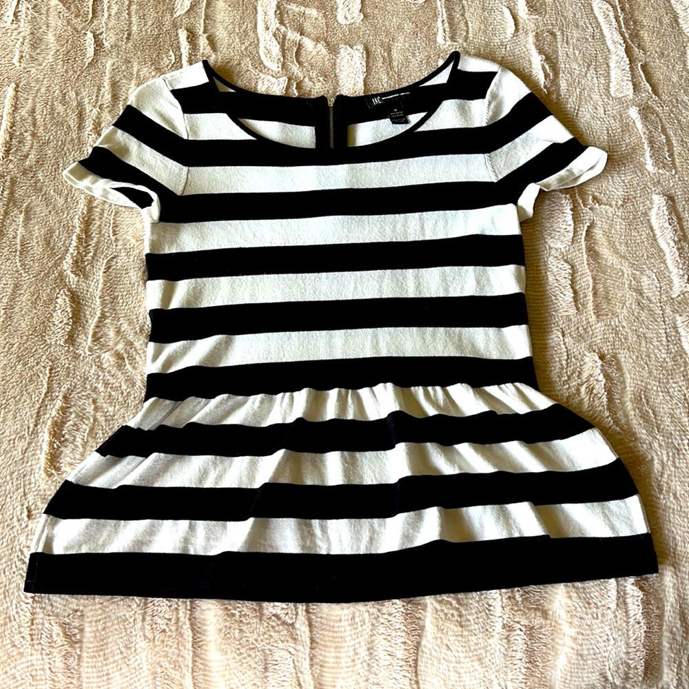 INC Black and White Peplum Top